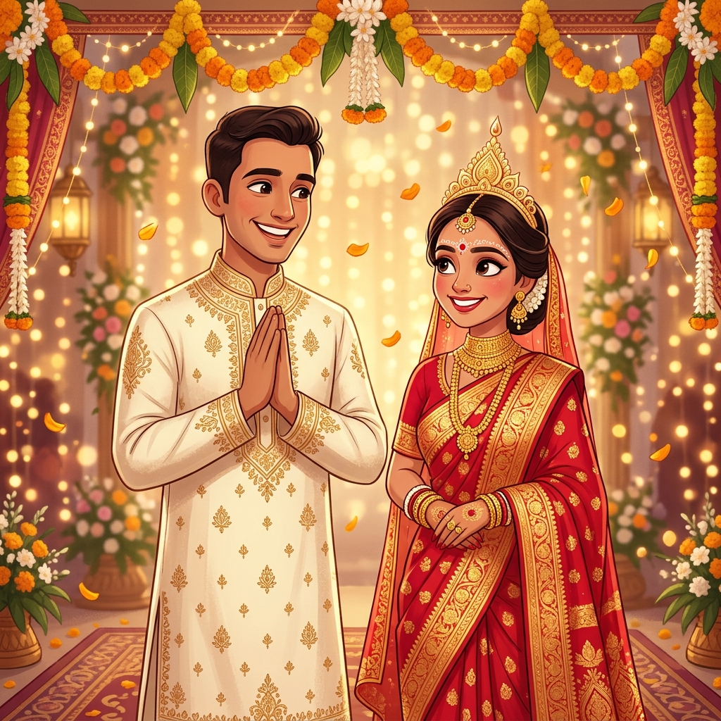 Animated Cartoon depiction of Soumadip and Shampa